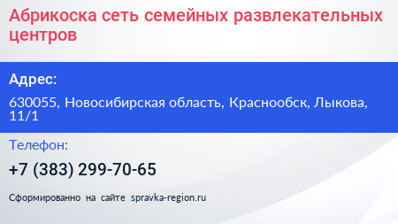 Абрикоска сеть семейных развлекательных центров - визитка