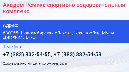 Академ Ремикс спортивно оздоровительный комплекс - визитка