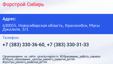 Форстрой Сибирь - визитка