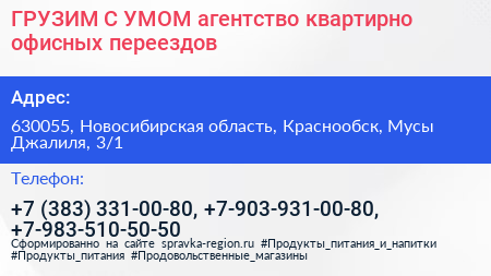 ГРУЗИМ С УМОМ агентство квартирно офисных переездов - визитка