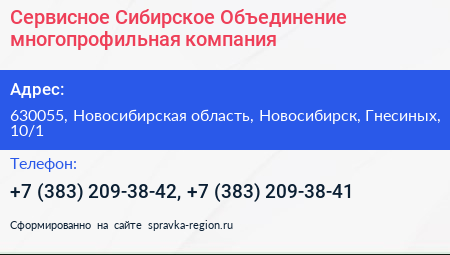 Сервисное Сибирское Объединение многопрофильная компания - визитка