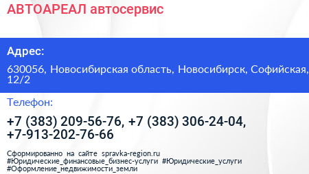 АВТОАРЕАЛ автосервис - визитка