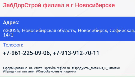 ЗабДорСтрой филиал в г Новосибирске - визитка