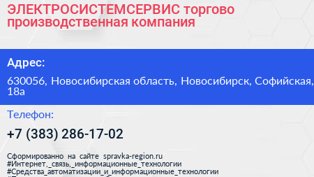 ЭЛЕКТРОСИСТЕМСЕРВИС торгово производственная компания - визитка