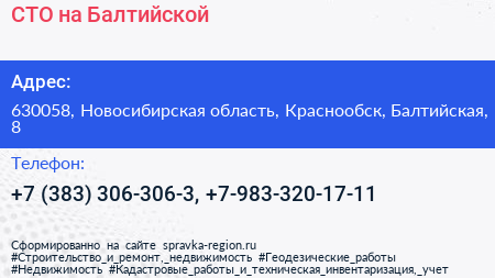 СТО на Балтийской - визитка