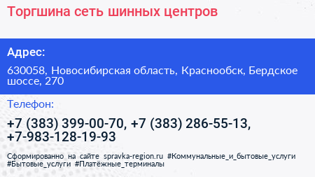 Торгшина сеть шинных центров - визитка