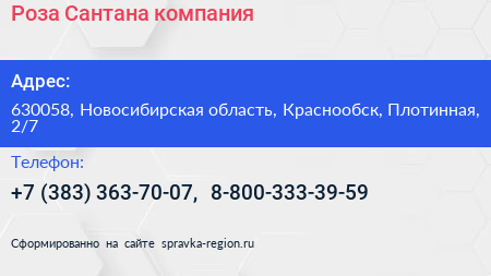 Роза Сантана компания - визитка