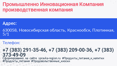 Промышленно Инновационная Компания производственная компания - визитка