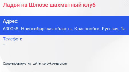 Ладья на Шлюзе шахматный клуб - визитка