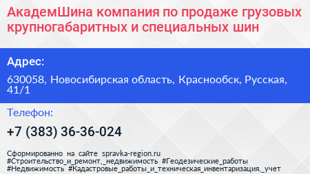 АкадемШина компания по продаже грузовых крупногабаритных и специальных шин - визитка