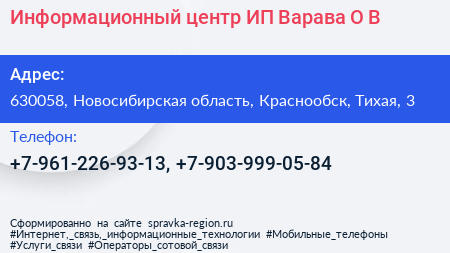 Информационный центр ИП Варава О В  - визитка