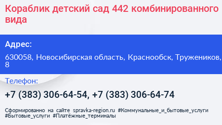 Кораблик детский сад 442 комбинированного вида - визитка