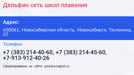 Дельфин сеть школ плавания - визитка