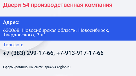 Двери 54 производственная компания - визитка