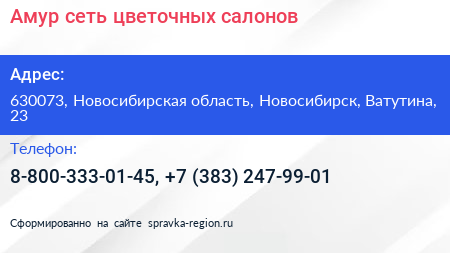 Амур сеть цветочных салонов - визитка
