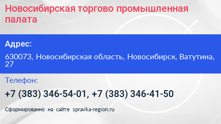 Новосибирская торгово промышленная палата - визитка