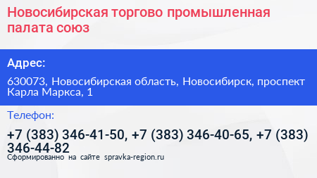 Новосибирская торгово промышленная палата союз - визитка