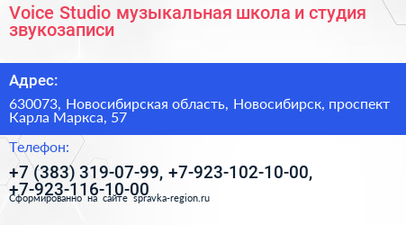 Voice Studio музыкальная школа и студия звукозаписи - визитка