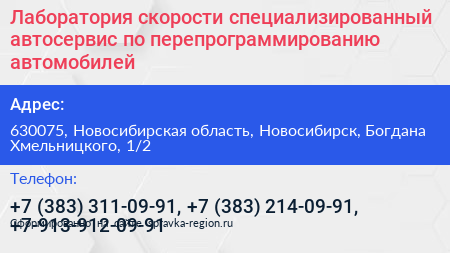 Лаборатория скорости специализированный автосервис по перепрограммированию автомобилей - визитка