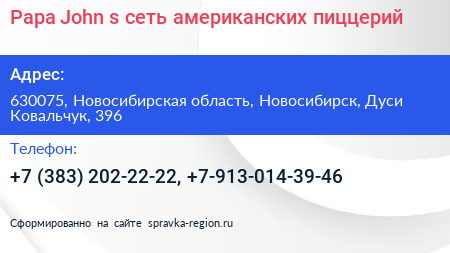Papa John s сеть американских пиццерий - визитка