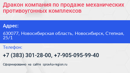 Дракон компания по продаже механических противоугонных комплексов - визитка