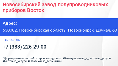 Новосибирский завод полупроводниковых приборов Восток - визитка