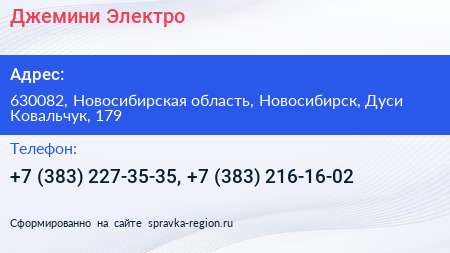 Джемини Электро - визитка