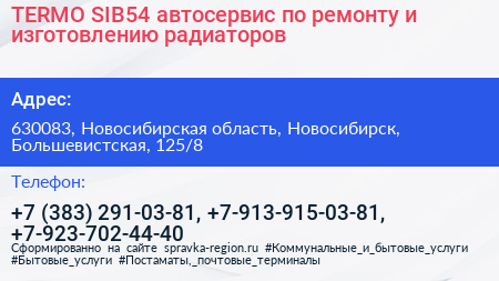 TERMO SIB54 автосервис по ремонту и изготовлению радиаторов - визитка