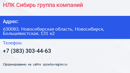 НЛК Сибирь группа компаний - визитка