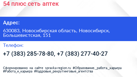 54 плюс сеть аптек - визитка