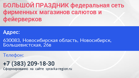 БОЛЬШОЙ ПРАЗДНИК федеральная сеть фирменных магазинов салютов и фейерверков - визитка