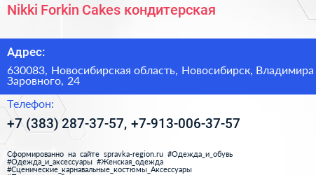Nikki Forkin Cakes кондитерская - визитка