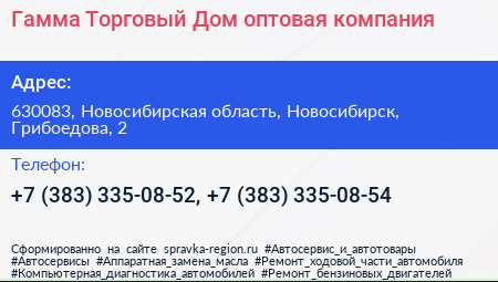 Гамма Торговый Дом оптовая компания - визитка