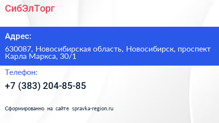 СибЭлТорг - визитка