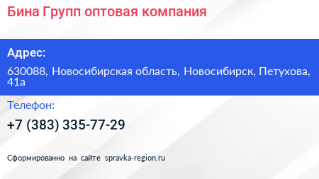 Бина Групп оптовая компания - визитка