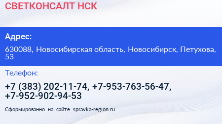 СВЕТКОНСАЛТ НСК - визитка