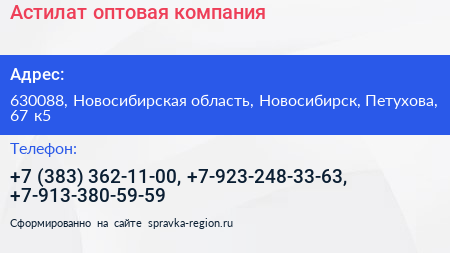 Астилат оптовая компания - визитка