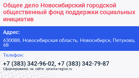Общее дело Новосибирский городской общественный фонд поддержки социальных инициатив - визитка