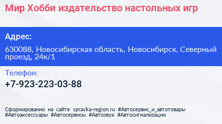 Мир Хобби издательство настольных игр - визитка