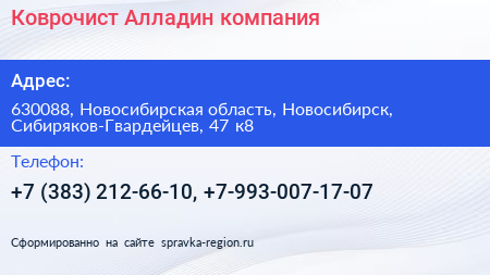 Коврочист Алладин компания - визитка