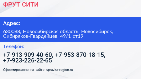 ФРУТ СИТИ - визитка