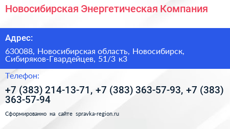 Новосибирская Энергетическая Компания - визитка