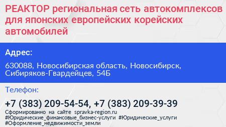РЕАКТОР региональная сеть автокомплексов для японских европейских корейских автомобилей - визитка