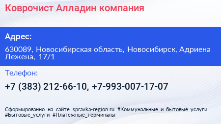 Коврочист Алладин компания - визитка