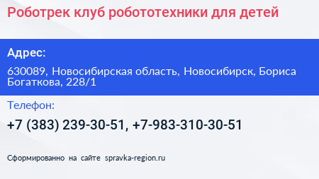 Роботрек клуб робототехники для детей - визитка