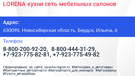 LORENA кухни сеть мебельных салонов - визитка