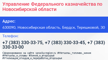 Управление Федерального казначейства по Новосибирской области - визитка
