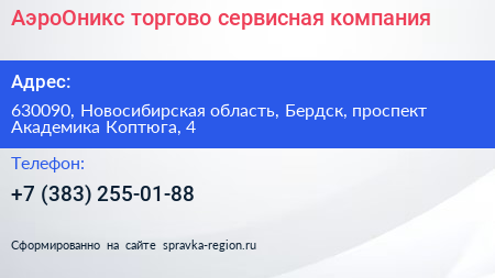 АэроОникс торгово сервисная компания - визитка
