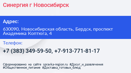Синергия г Новосибирск - визитка