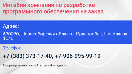 Интабия компания по разработке программного обеспечения на заказ - визитка
